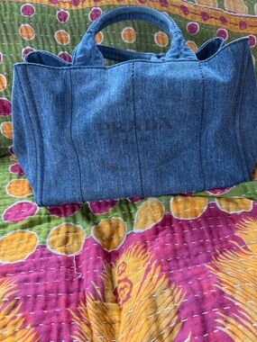 PRADA CANAPA Dark Denim Tote Bag Large
